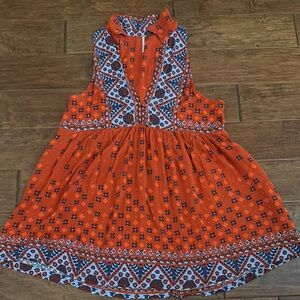 Free People Orange and Blue Sleeveless Sundress